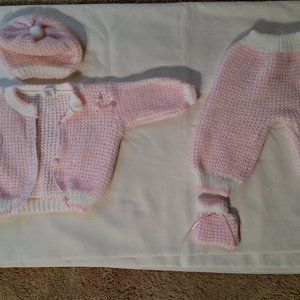 VNTG. 90'S TUTI FRUITI TWINS BOY&GIRL KNIT TOP, BOTTOM, BOOTY & CAP - 6-9 MONTHS